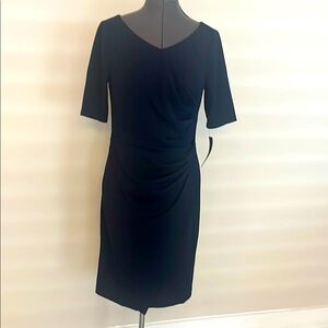 Maggy London Navy Blue V-Neck Sheath Midi Dress